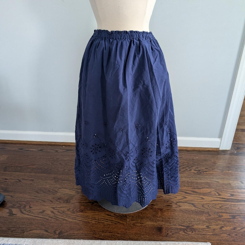 Women's Philosophy Navy Lace Eyelet Trim Bottom Midi Skirt Medium - Picture 5 of 6